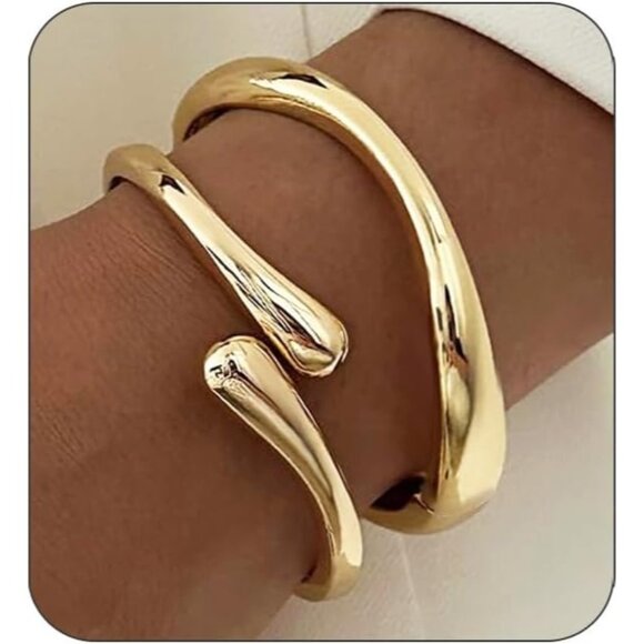 Trendy Gold-2Set Bangle bracelet Women teen chunky adjustable twist cuff jewelry - Picture 2 of 6